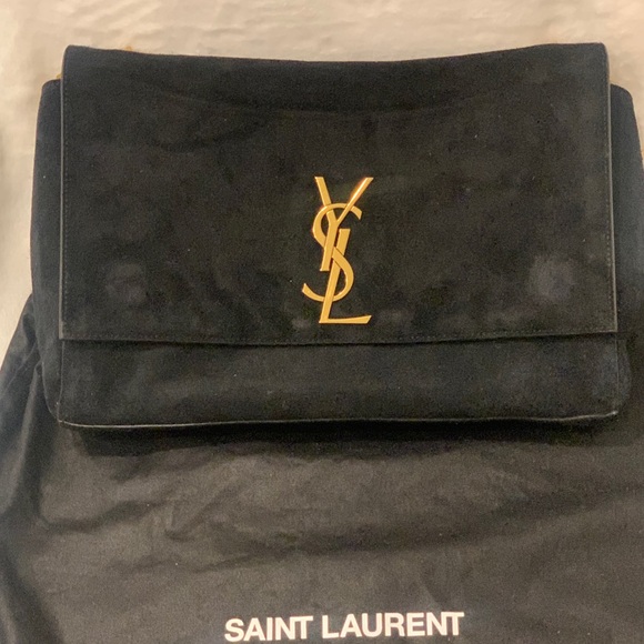 Yves Saint Laurent Reversible Black Leather & Suede Kate Bag w/Gold Chain Strap! - Picture 10 of 16
